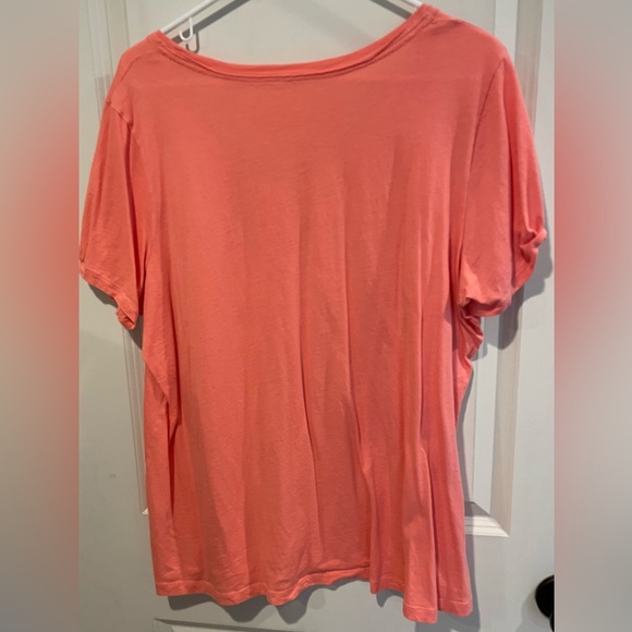 Lands End Pullover Top Size 1X Short Sleeve Tee Coral Pink Scoop Neck Pleated - Picture 3 of 3
